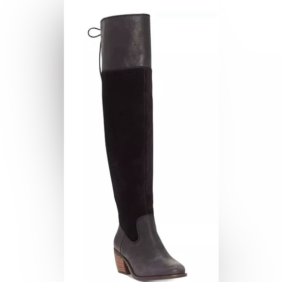 Lucky Brand Komah Black Tall Knee High Leather Suede Boots size 11 - Picture 2 of 11
